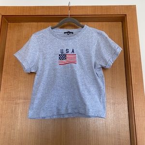 Grey USA Flag Crop Top T-shirt